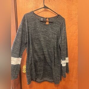 Elegant Gray Long Sleeve Top with Lace Details
